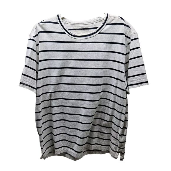 BANANA REPUBLIC Womens Beige And Navy Stripe Authentic Tee Supima Cotton Large - Picture 1 of 7